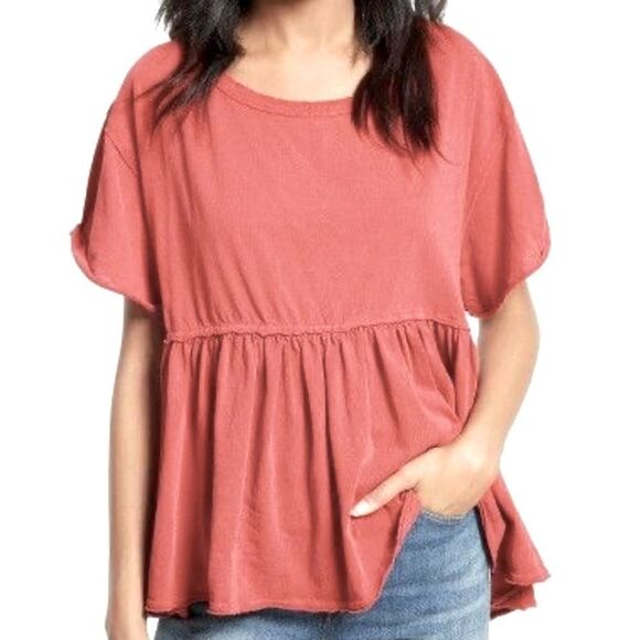 American Eagle Outfitters Orange Dolman Sleeve Peplum Blouse oversized large - Picture 1 of 6